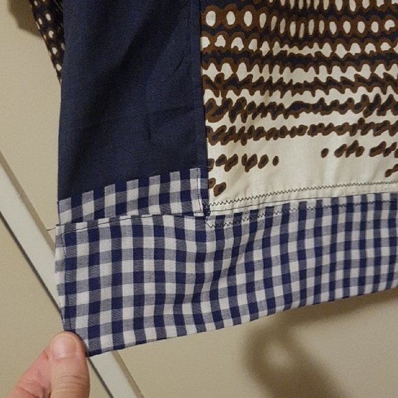 One-of-a-Kind Indigo blue & ivory print Patchwork Kimono | Blue Gingham Trim - Picture 8 of 12